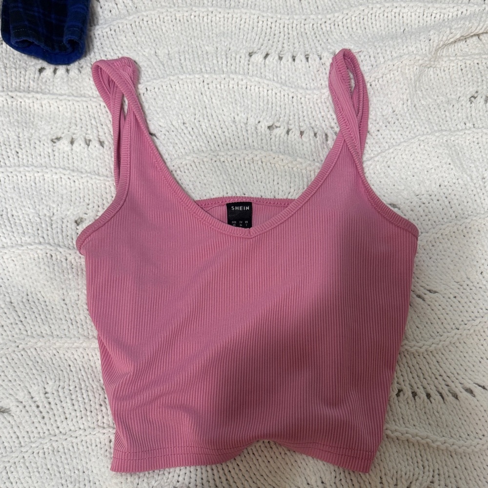 SHEIN Pink Ribbed Camisole Top
